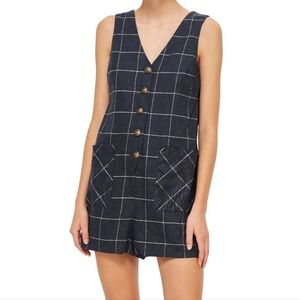 Topshop Romper Linen/Cotton Check Button